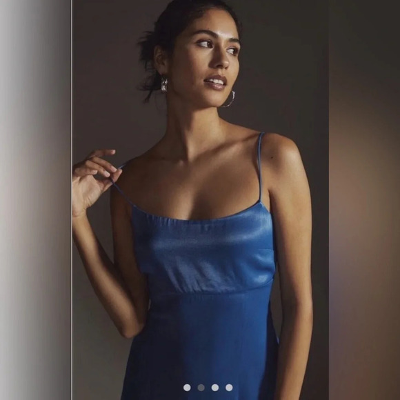 Anthropologie Royal Blue open back slip satin Mini Dress - Picture 3 of 16